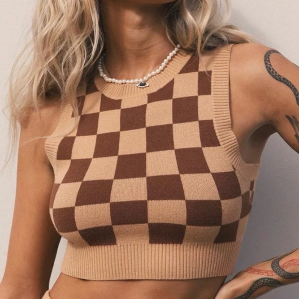 COPY - Princess Polly Luci Checker Vest Crop Top - XS/S